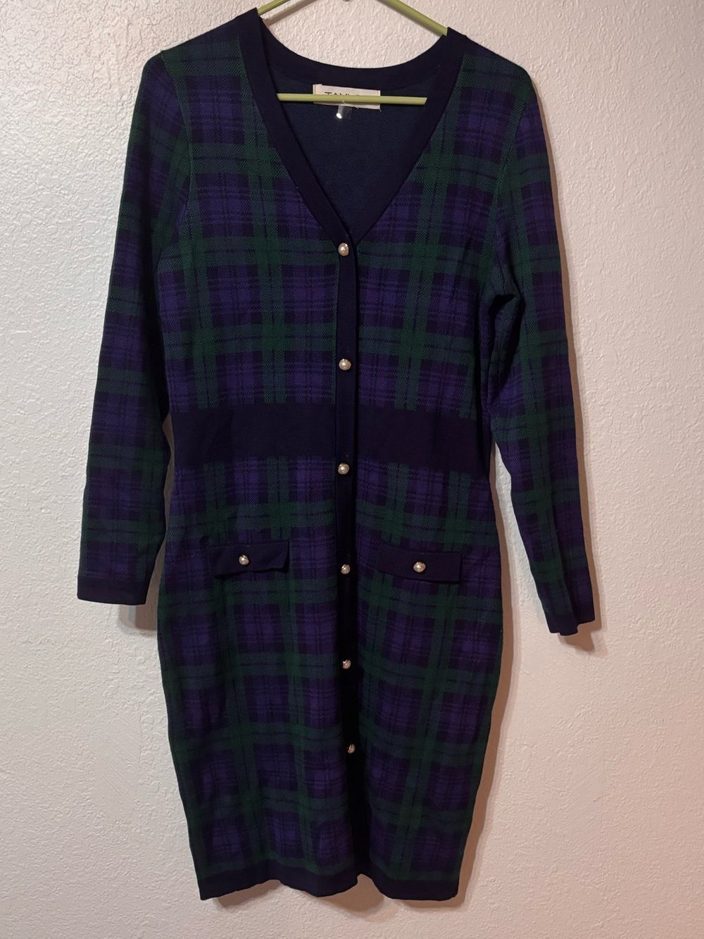 Taylor Plaid Knit Sheath Dress Large